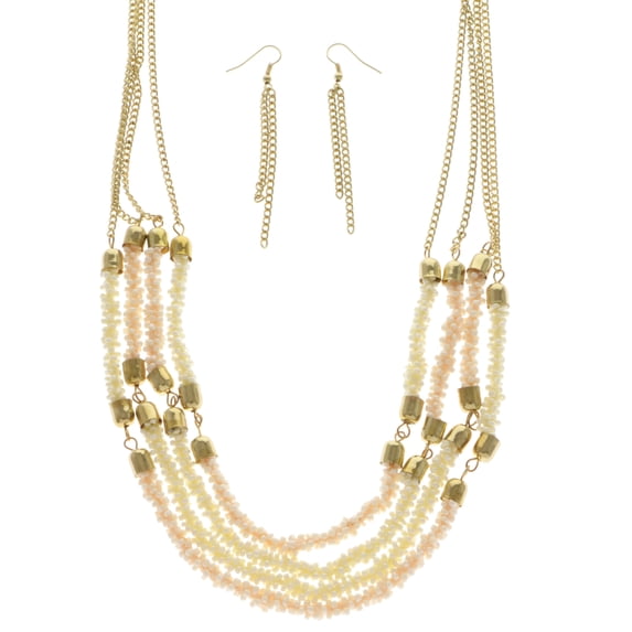 Mi Amore Necklace-Earring-Set White/Pink
