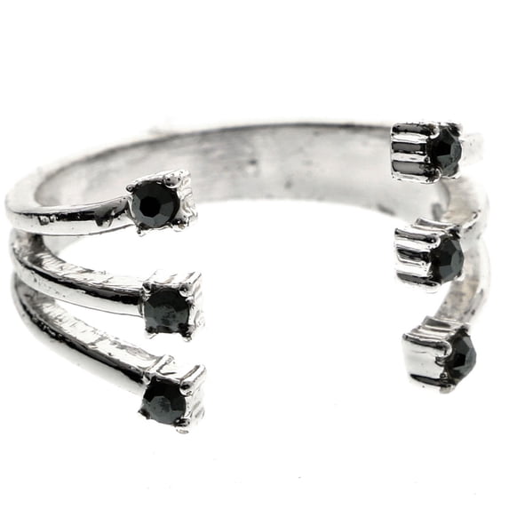 Mi Amore Open Front Crystal Sized-Ring Silver-Tone & Black Size 9.00