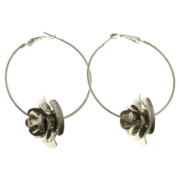 Mi Amore Rose Hoop-Dangle-Earrings Silver-Tone