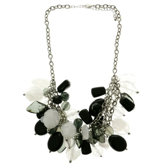 Mi Amore Silver-Tone Chunky Bib Necklace With Assorted Shaped Style And Clarity Accents TMN-B226