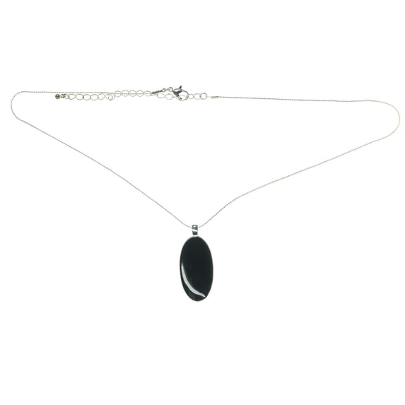 Mi Amore Silver-Tone Necklace With An Oval Shaped Black Colored Charm GC53B