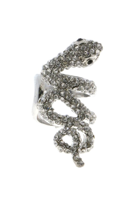 Snake Sized-Ring Silver-Tone/White Size 8.00
