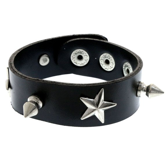 Mi Amore Spike-studded Star accents Cuff-Bracelet Black & Silver-Tone