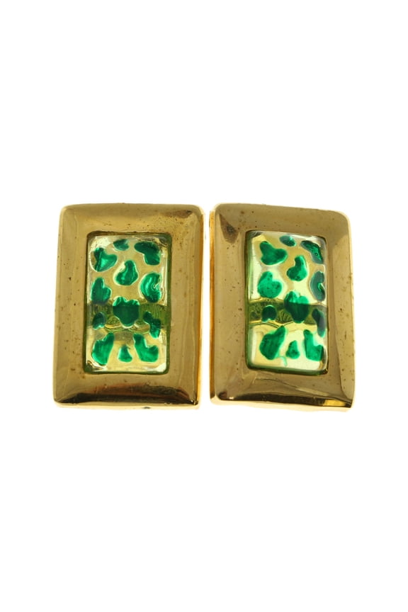 Spotted Stone Clip-On-Earrings Gold-Tone/Green