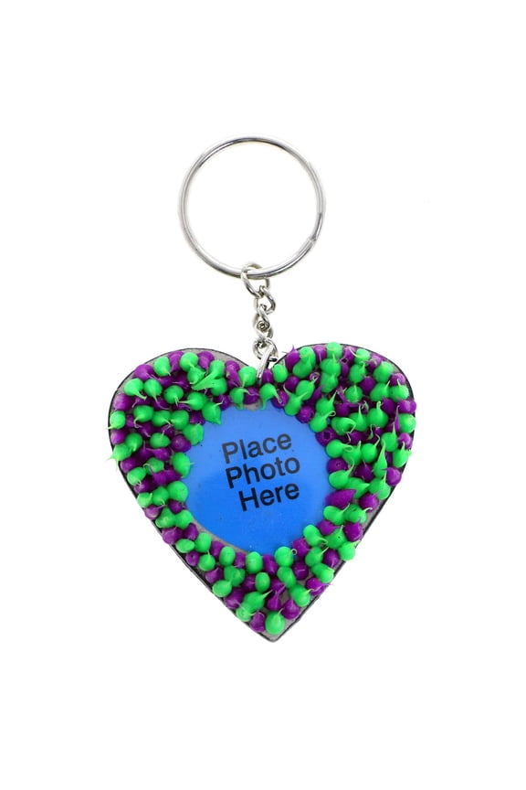 Squishy Spike Heart Picture-Frame-Keychain Green & Purple