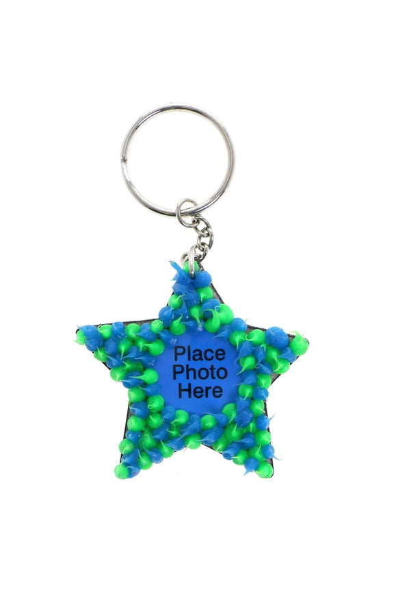 Squishy Spike Star Picture-Frame-Keychain Blue & Green