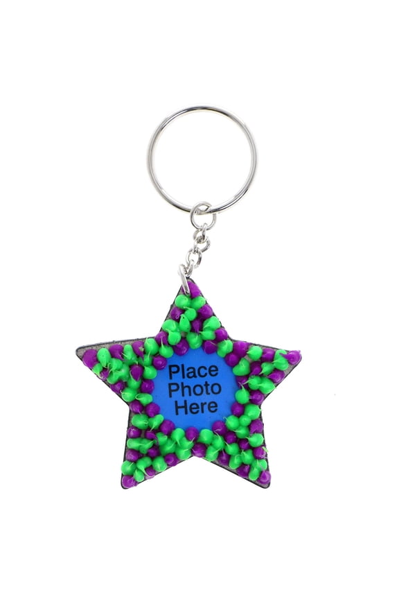 Squishy Spike Star Picture-Frame-Keychain Green & Purple