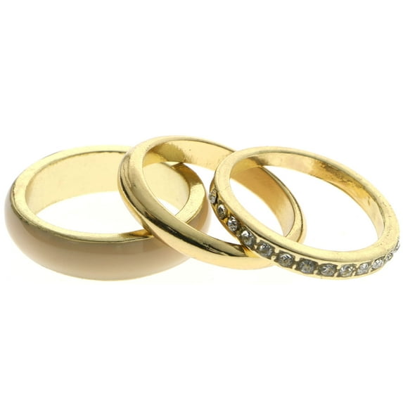 Mi Amore Stackable  Crystal Multiple-Ring-Set Gold-Tone & Pink Size 8.00