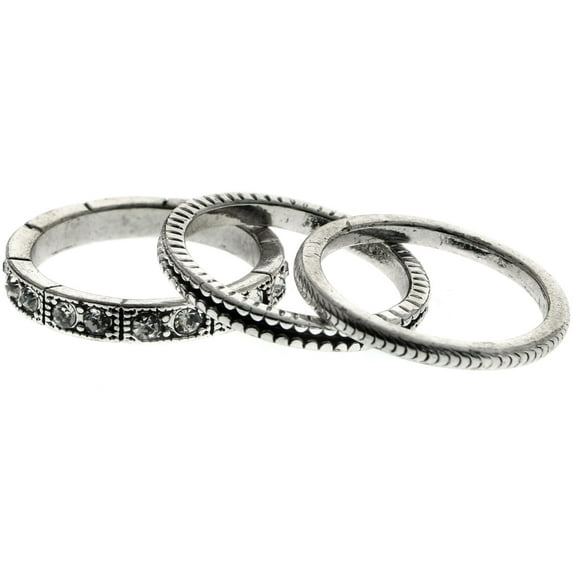 Mi Amore Stackable Crystal Multiple-Ring-Set Silver-Tone & Black Size 9.00