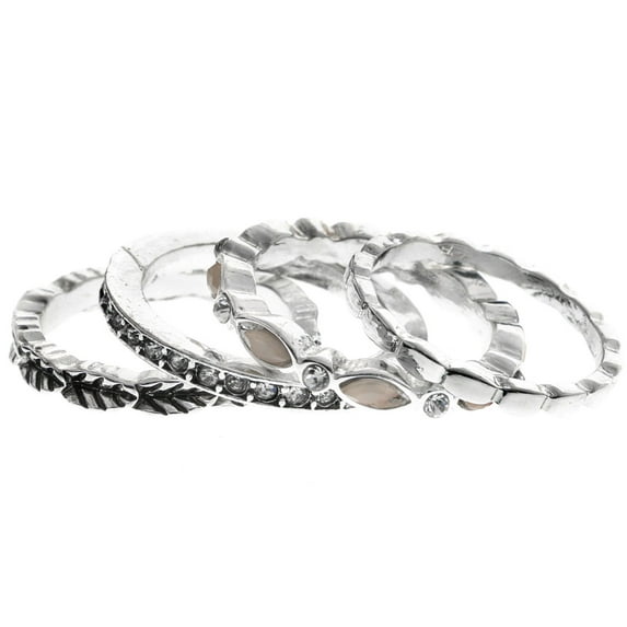 Mi Amore Stackable Crystal Multiple-Ring-Set Silver-Tone & Pink Size 8.00
