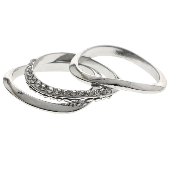 Mi Amore Stackable Crystal Multiple-Ring-Set Silver-Tone Size 7.00
