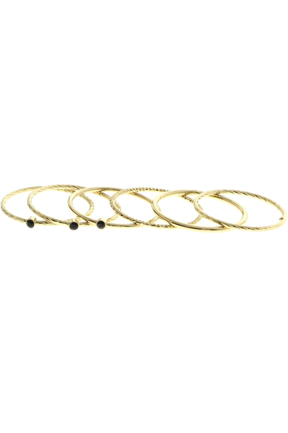 Stackable Faceted Multiple-Ring-Set Gold-Tone & Black Size 8.00