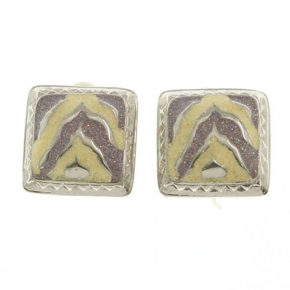 Mi Amore Striped Glitter Clip-On-Earrings Silver-Tone & Purple