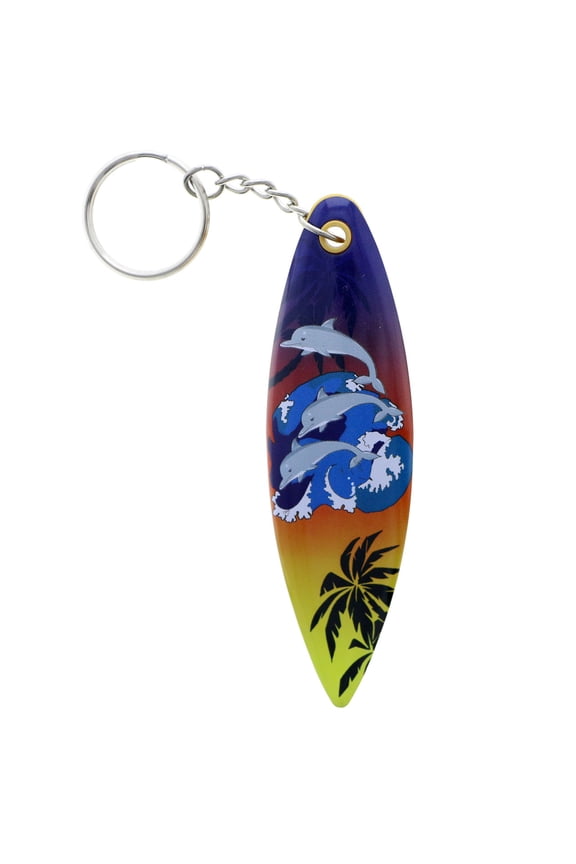 Surfboard Dolphins Waves Split-Ring-Keychain Multicolor & Silver-Tone
