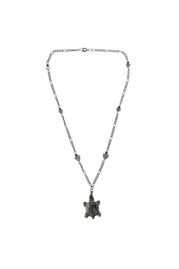 Turtle Charm Hematite Necklace With Heart Shaped Accents HN08