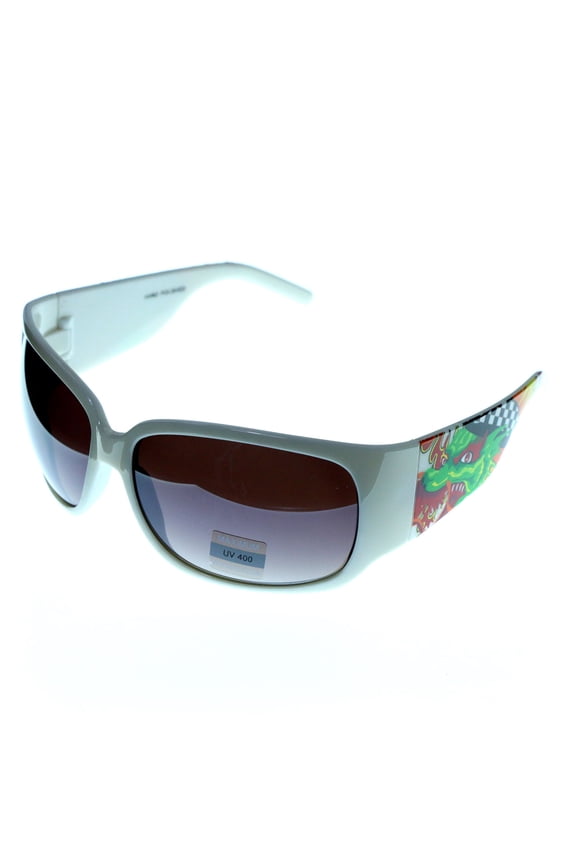 UV protection Dragon print Goggle-Sunglasses White Frame & Gray Lens