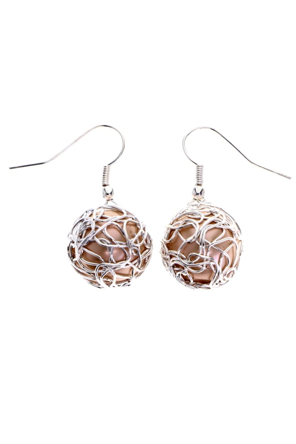 Wire Wrap Dangle-Earrings Silver-Tone/Peach