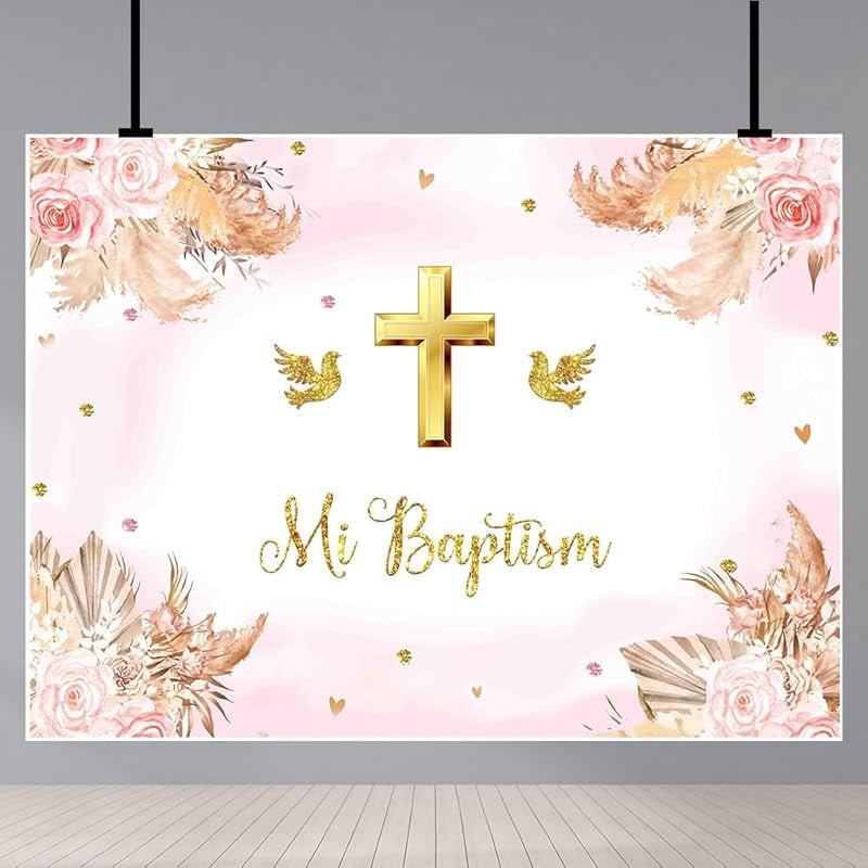 Avezano Boho God Bless Backdrop Baptism Bohemian Pampas - View #9