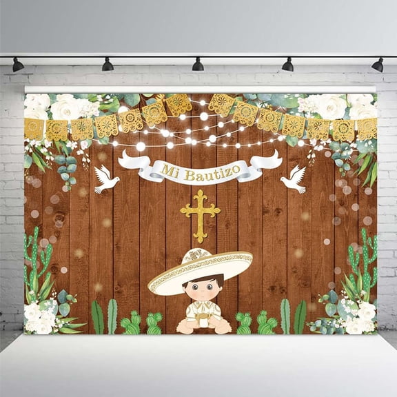 Mi Bautizo Baby Shower Background First Communion Golden Baptism Boy God Bless Wooden Floor Eucalyptus Photography Background Mi Primera Party Decorations Banner Photo Booth Props