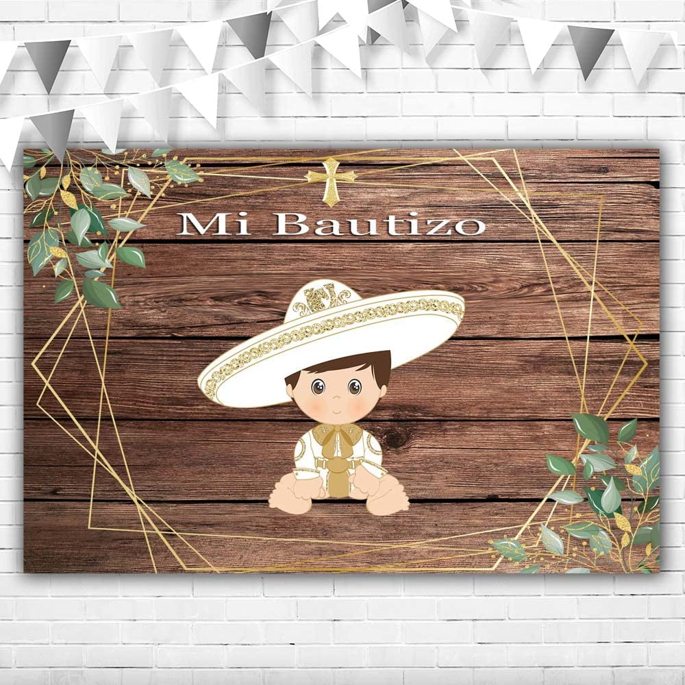 Mi Bautizo Backdrop Boy 5x3ft Vinyl Charro White and Gold - Perfect for ...