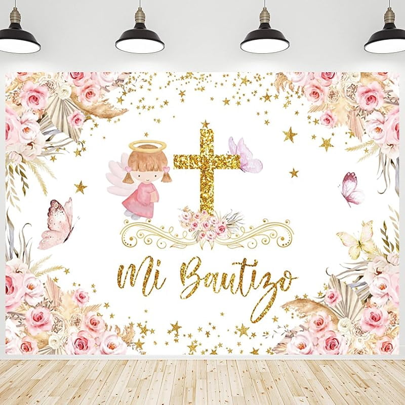 8x6ft Christening Photo Backdrop - Baptism First Communion Baby Shower Birthday Party Photography Background Vinyl