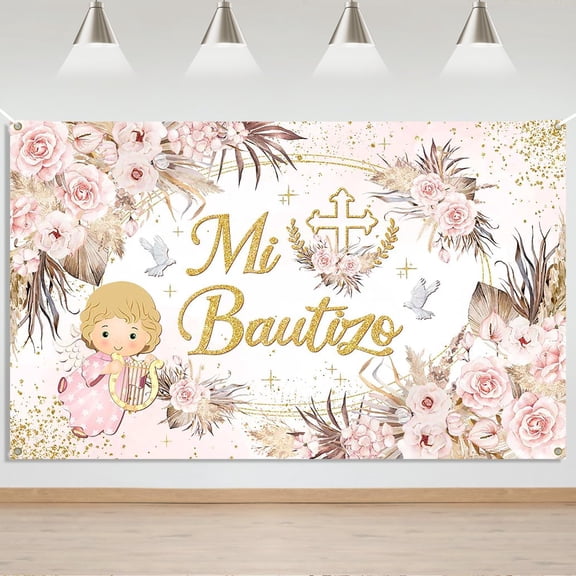 Mi Bautizo Backdrop for Girls Angel God First Holy Communion Christening Background Baby Shower Party Decoration Banner Photo Booth Props