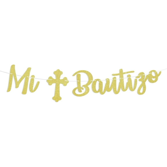 Mi Bautizo Banner - Baby Baptism Decorations, God Bless This Child, First Holy Communion Party Baby Shower Party Decorations, Gold Glitter