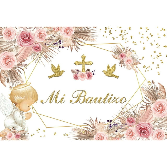 Leyiyi 7.5x7.5ft Round Floral Backdrop – Pink God Bless Holy Communion Photo Background For Baby Showers & Parties