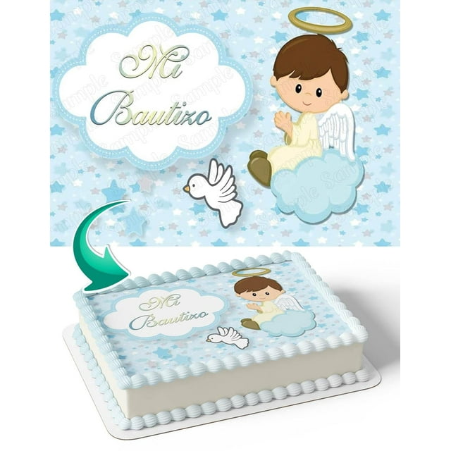 Mi Bautizo My Baptism Blue Baby Boy Edible Cake Image Topper Birthday