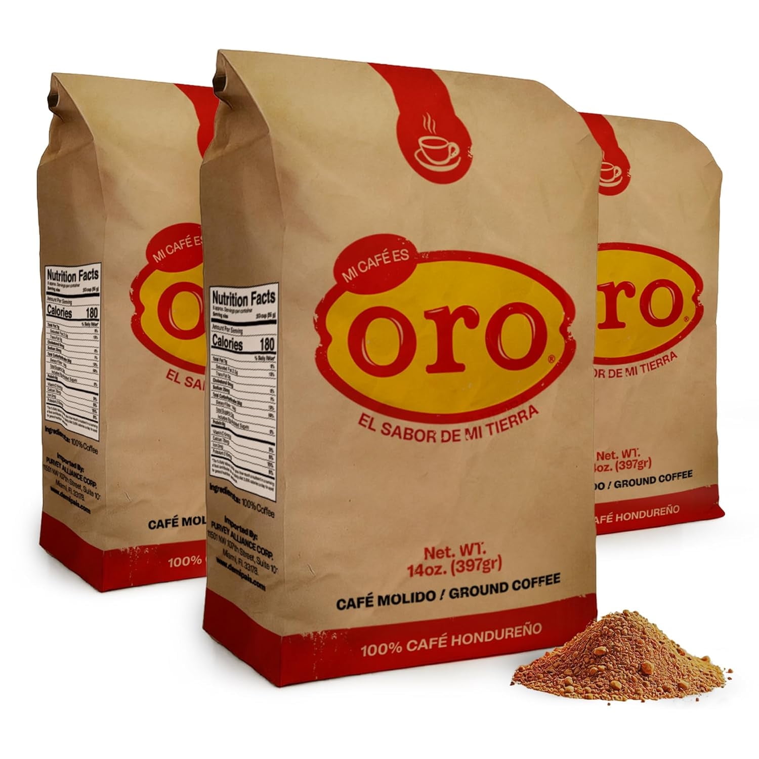 Mi Café es ORO Honduran Ground Coffee Dark Roast – 14 oz Bag | Exotic Flavor & Smooth Aroma | 3-Pack