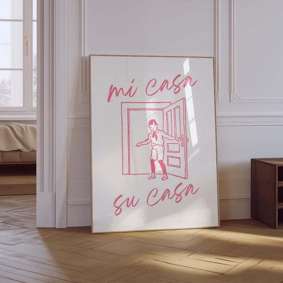Mi Casa Su Casa Pink Quote Unframed Paper Print