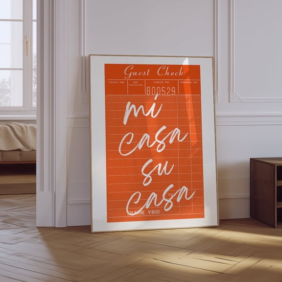 Mi Casa Su Casa Retro Guest Check Poster, Unframed Paper Poster 8x10in