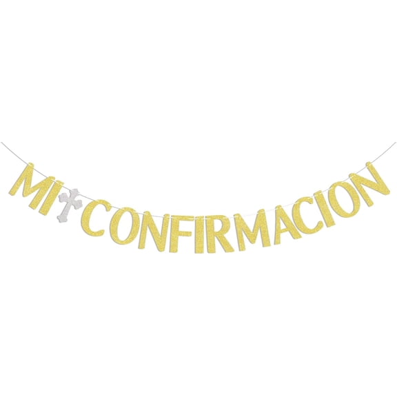 Mi Confirmacion Banner - Confirmacion Party Decorations, Christening Decorations, God Bless This Child Decor, Wedding Baptism Party Decorations Gold Glitter