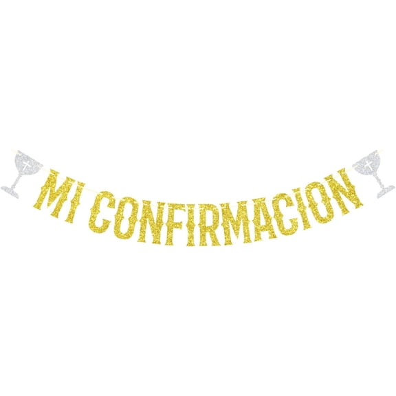 Mi Confirmacion Banner, First Holy Communion Decor, Religious Bridal Shower Decor, Mi Bautizo Baby Shower/Baptism Banner, Christening Party Decoration Gold & Silver Glitter