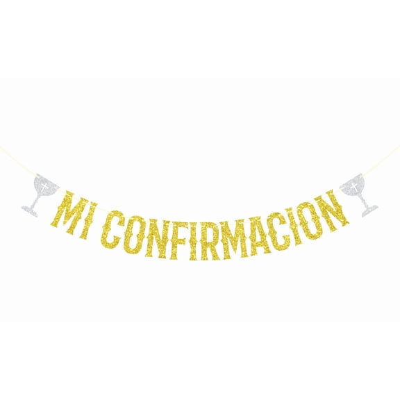 Mi Confirmacion Banner, First Holy Communion Decor, Religious Bridal Shower Decor, Mi Bautizo Baby Shower/Baptism Banner, Christening Party Decoration Gold & Silver Glitter