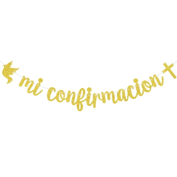 Mi Confirmacion Banner, Spanish My First Holy Communion Sign, God Bless, Mi Bautizo, Baptism, Confirmation, Baby Shower Party Decorations, Gold Glitter
