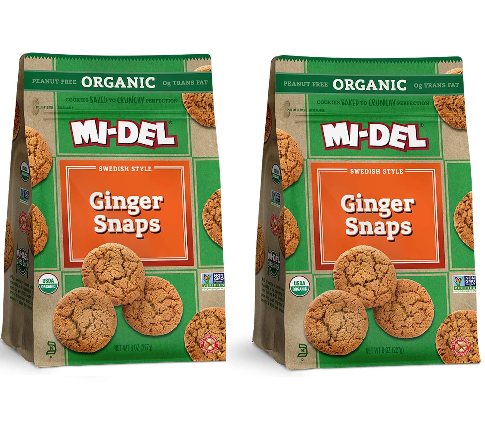 MiDel Organic Ginger Snaps DHF10 Cookies, 8oz, 2 Pack, Authentic