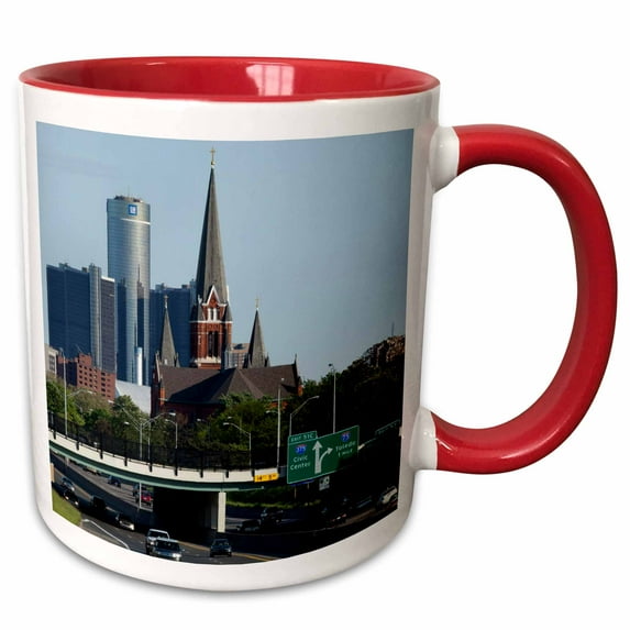 3drose, Mi, Detroit, St. Joseph Church, Gm Corporation - Us23 Pso0009 - Paul Souders, 11oz Two-tone Red Mug