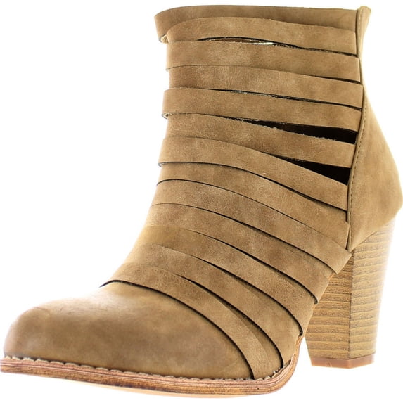 Mi Im Urban-04 Women's Rear Zipper Cut Out Strappy Stacked Chunky Ankle Booties