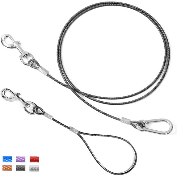 Mi Metty Chew Proof Dog Leash,5FT Cable Lead ,with Detachable Handle Metal Dog Leashes ,Heavy Duty Leash Made of Steel Braided Cord for Puppy Leash Small Dogs Medium Dogs and Large Dog