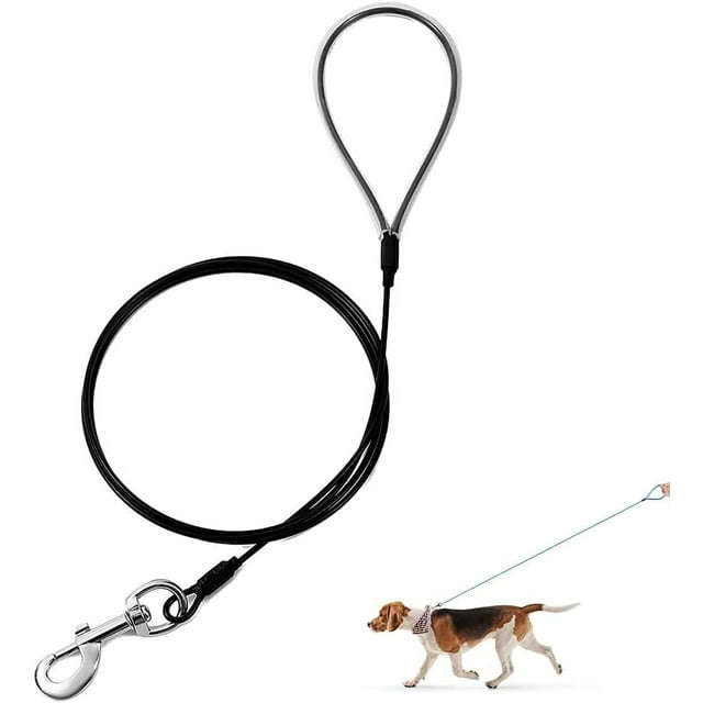 Mi Metty Chew Proof Dog Leash Six Foot Metal Cable Lead. Heavy Duty Leash Made of Coated Wire