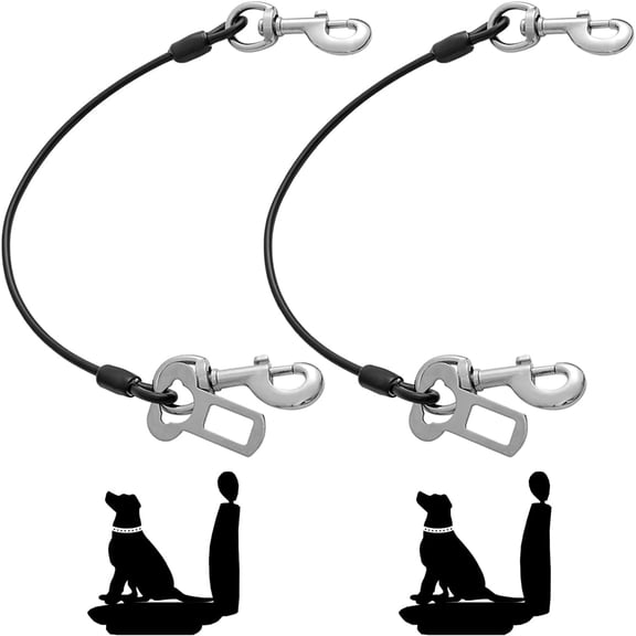 Mi Metty Coated Wire Dog Car Harnesses with High-Tensile Strength - Chew Proof - Heavy Duty Dog Leash with Double Clips and One Buckle,Black-32inch-2pack
