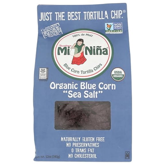 Mi Nina - Blue Corn Tortilla Chips - 12 Oz, Case of 9