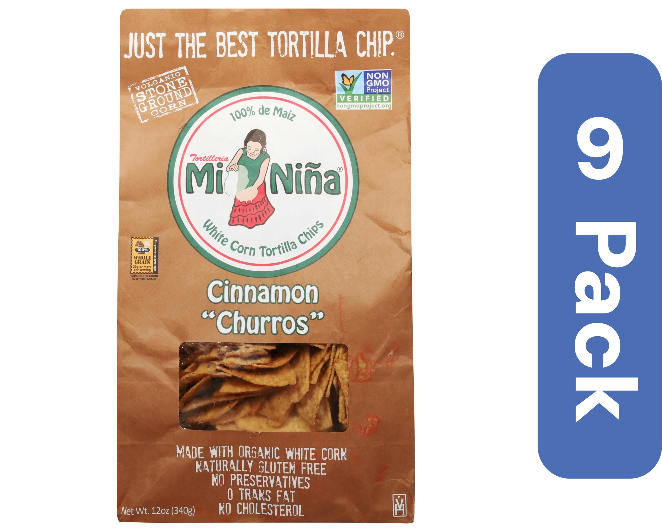 Mi Nina Tortilla Chips Cinnamon Churro 12 oz (Pack of 9)