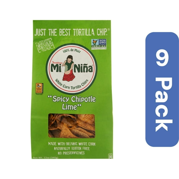 Mi Nina Tortilla Chips Spicy Chipotle Lime 12 oz (Pack of 9)