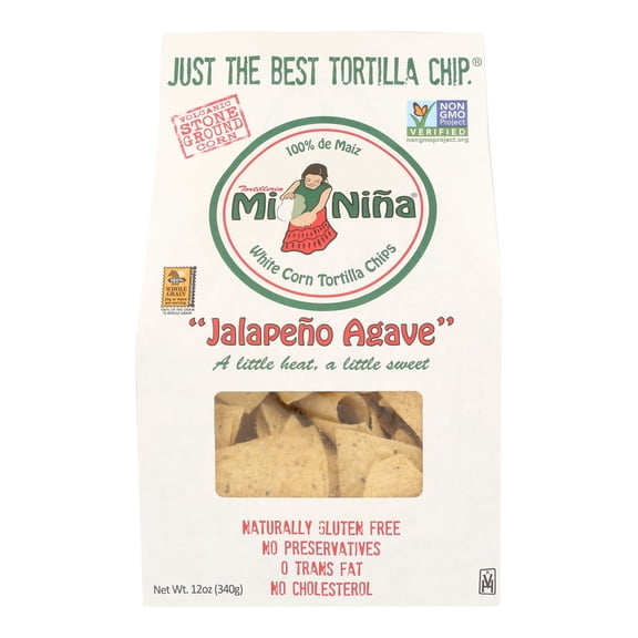 Mi Nina's White Corn Tortilla Chips With Jalapeno Aguave - 12 Oz, Case of 9
