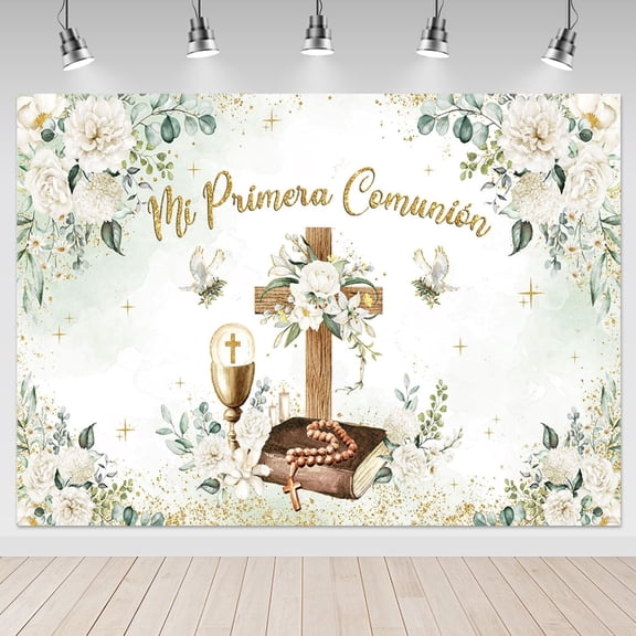 Mi Primera Comunion Backdrop First Holy Communion Baptism Background Greeney Christening God Bless Party Decorations Banner Photo Booth Props