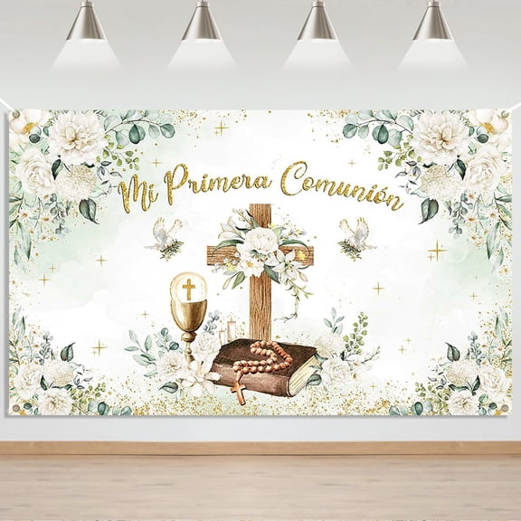 Mi Primera Comunion Backdrop First Holy Communion Baptism Background Greeney Christening God Bless Party Decorations Banner Photo Booth Props