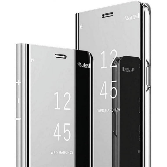 for Mi Redmi Note 10 Pro Phone Case,Luxury Mirror Clear View Smart Window Screen Display Case Support Wireless Charging Flip Phone Cover for Xiaomi Redmi Note 10 Pro Max QH Silver