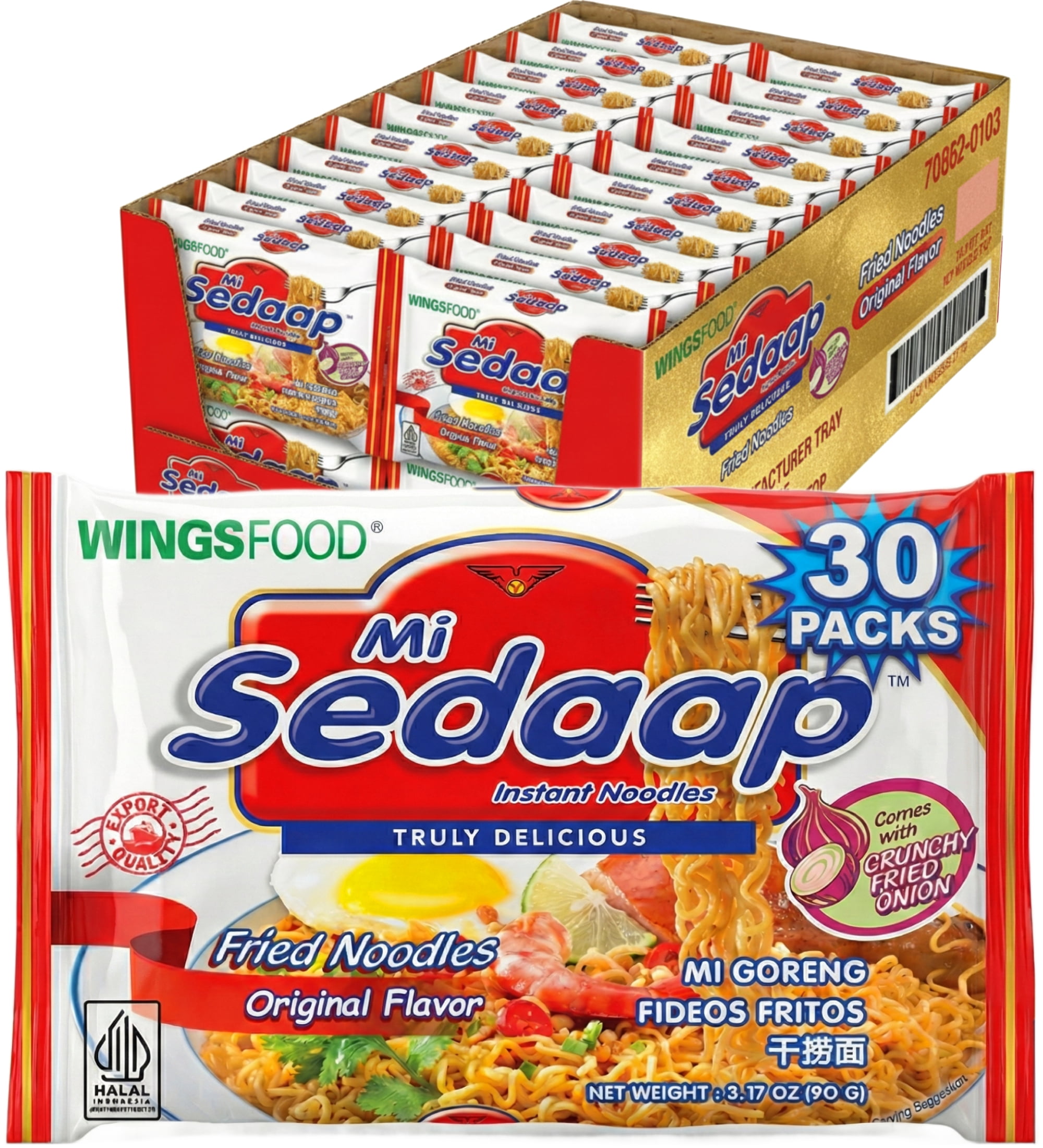 Mi Sedaap Mi Goreng, Fried Noodle, Halal Certified, (Original, Pack of 30)